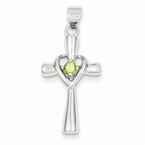 Sterling Silver Peridot Heart Cross Pendant, Pendants for Necklace