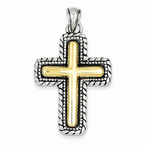 Sterling Silver & Vermeil Antiqued Cross Pendant, Pendants for Necklace