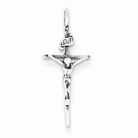 Sterling Silver Antiqued INRI Crucifix Pendant, Classy Pendants for Necklace