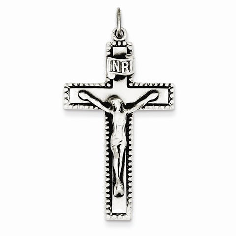 Sterling Silver Antiqued INRI Crucifix Pendant, Classy Pendants for Necklace
