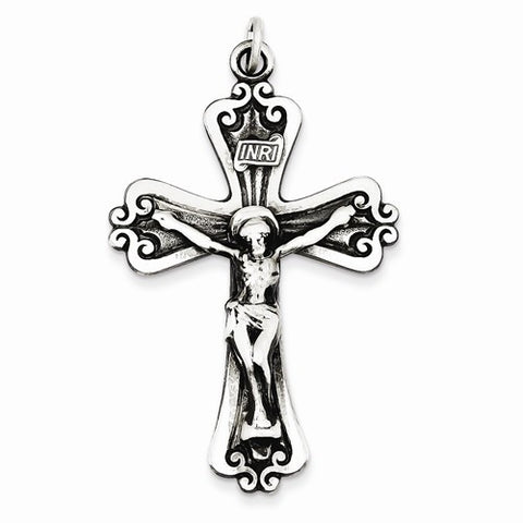 Sterling Silver Antiqued INRI Crucifix Pendant, Delightful Pendants for Necklace