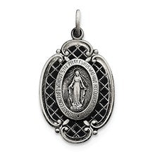 Sterling Silver Antiqued Miraculous Medal, Dazzling Charm hide-image