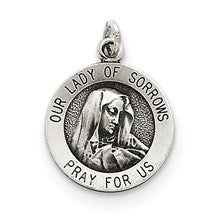 Sterling Silver Antiqued Our Lady of Sorrows Medal, Charm hide-image