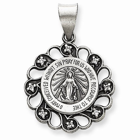 Sterling Silver & CZ Antiqued Blessed Mother Pendant, Pendants for Necklace