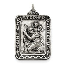 Sterling Silver Antiqued Saint Christopher Medal, Dazzling Charm hide-image