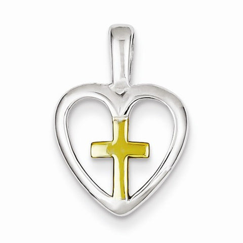 Sterling Silver Vermeil Cross Heart Pendant, Pendants for Necklace