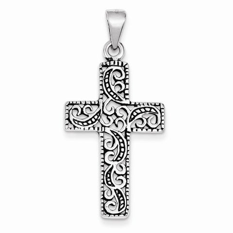 Sterling Silver Antiqued Scroll Cross Pendant, Pendants for Necklace