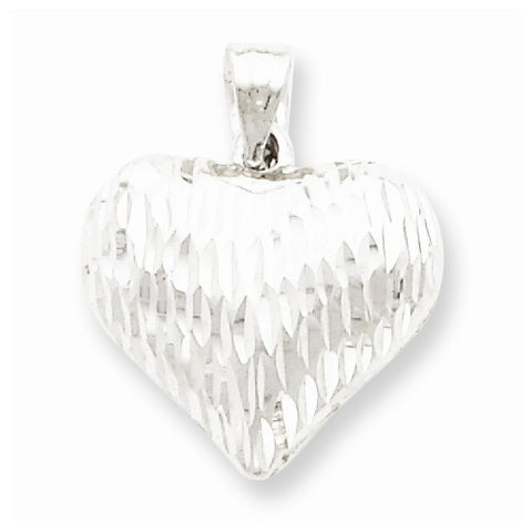 Sterling Silver Rhodium-Plated Diamond-cut Puffed Heart pendant, Dazzling Pendants for Necklace