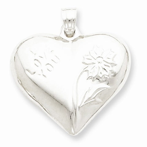 Sterling Silver Rhodium-Plated Polished Floral Puffed Heart Pendant, Pendants for Necklace