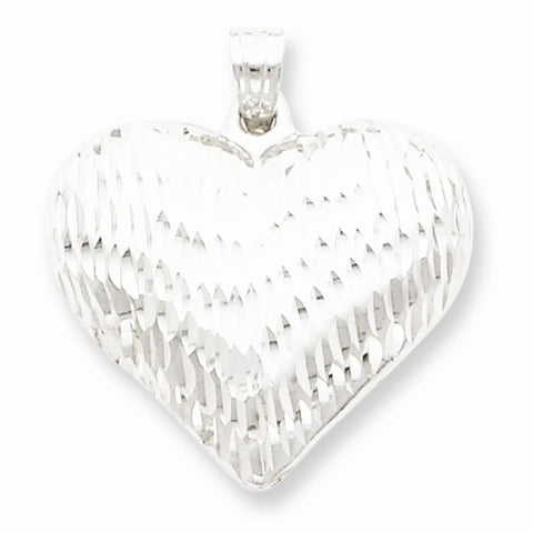 Sterling Silver Rhodium-Plated Diamond-cut Puffed Heart pendant, Beautiful Pendants for Necklace