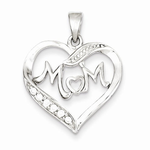 Sterling Silver MOM CZ Heart pendant, Adorable Pendants for Necklace