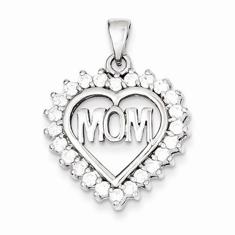 Sterling Silver CZ Heart MOM pendant, Beautiful Pendants for Necklace