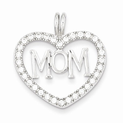 Sterling Silver CZ Heart MOM pendant, Delightful Pendants for Necklace