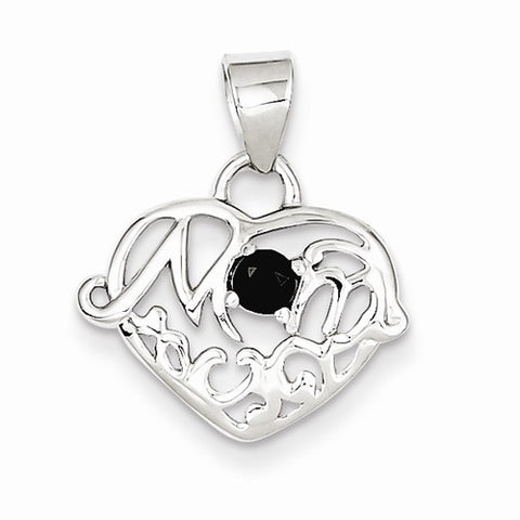 Sterling Silver Sapphire Mom Heart Pendant, Pendants for Necklace