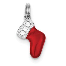 Sterling Silver CZ Enamel Stocking Charm hide-image