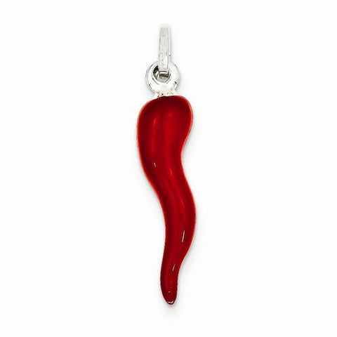 Sterling Silver Red Enamel Italian Horn Pendant, Pendants for Necklace