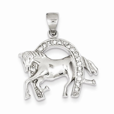 Sterling Silver Horse & Horseshoe CZ Pendant, Pendants for Necklace
