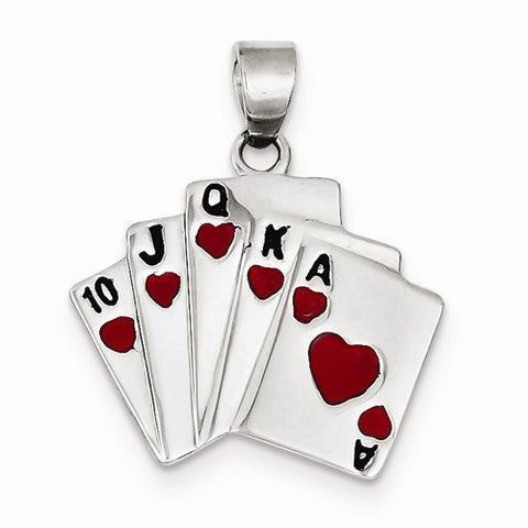 Sterling Silver Enamel Royal Flush Pendant, Pendants for Necklace