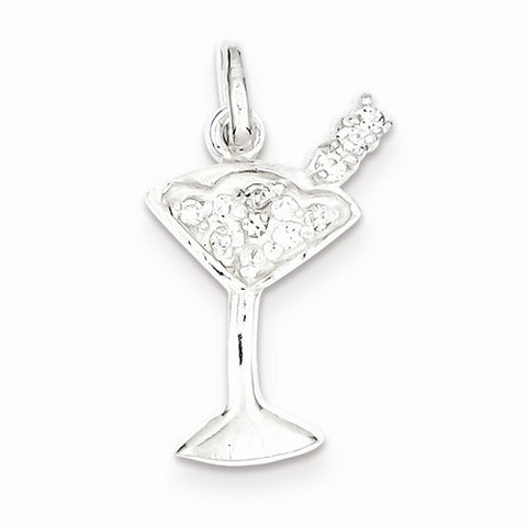 Sterling Silver CZ Martini Pendant, Pendants for Necklace