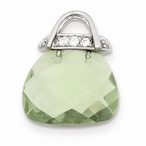 Sterling Silver Green CZ Purse Pendant, Pendants for Necklace