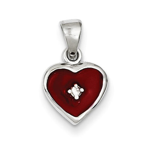 Sterling Silver CZ Red Enamel Heart Pendant, Pendants for Necklace
