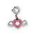 Pink Enameled CZ Heart with Wings Charm in Sterling Silver