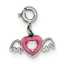 Sterling Silver Pink Enameled CZ Heart with Wings Charm hide-image