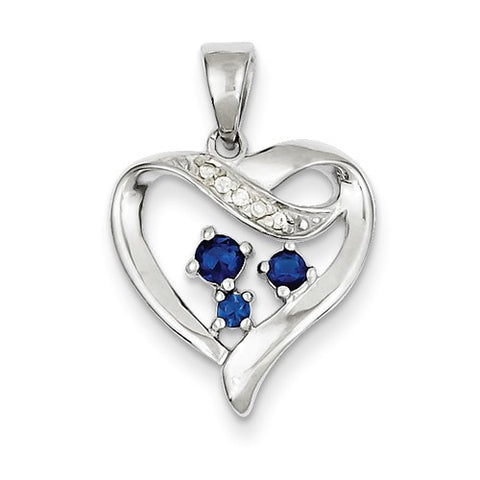 Sterling Silver Clear & Blue CZ Heart Pendant, Pendants for Necklace