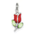 Green CZ & Red Enamel Flower Charm in Sterling Silver