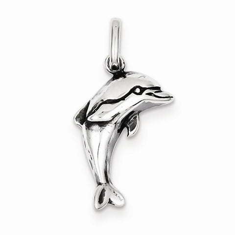 Sterling Silver Antiqued Dolphin Pendant, Pendants for Necklace