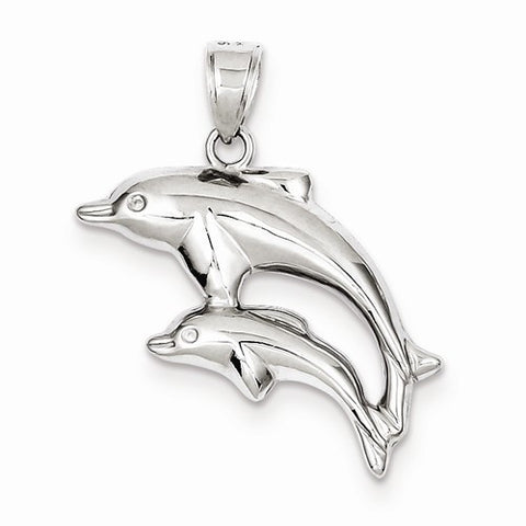 Sterling Silver Rhodium-Plated Polished Dolphins Pendant, Pendants for Necklace