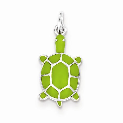 Sterling Silver Green Enameled Turtle Pendant, Pendants for Necklace
