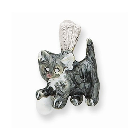 Silver Enamel Grey & White Cat Pendant, Pendants for Necklace