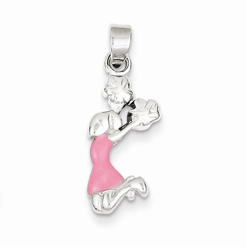 Sterling Silver Pink Enamel Cheerleader Pendant, Pendants for Necklace