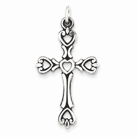 Sterling Silver Antiqued Heart Cross Pendant, Pendants for Necklace