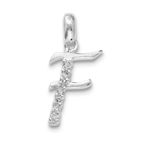 Sterling Silver CZ Initial F Pendant, Charm