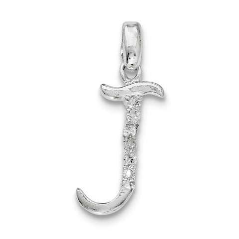 Sterling Silver CZ Initial J Pendant, Delightful Pendants for Necklace