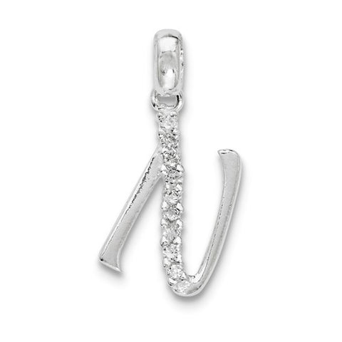 Sterling Silver CZ Initial N Pendant, Pretty Pendants for Necklace