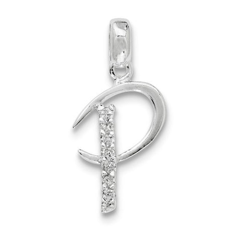Sterling Silver CZ Initial P Pendant, Lovely Pendants for Necklace
