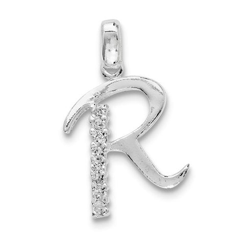 Sterling Silver CZ Initial R Pendant, Stylish Pendants for Necklace