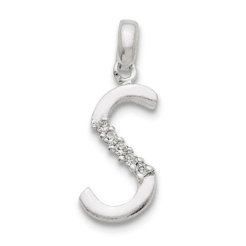 Sterling Silver CZ Initial S Pendant, Classy Pendants for Necklace