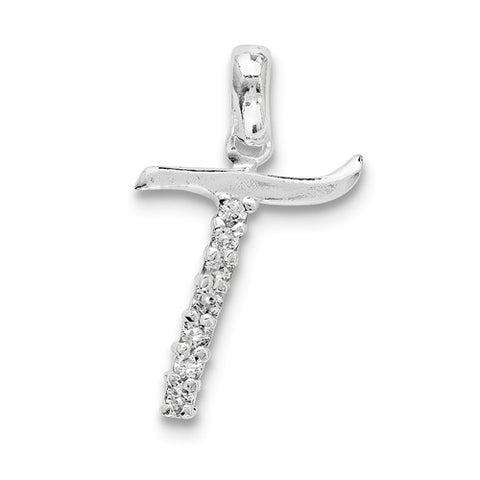 Sterling Silver CZ Initial T Pendant, Alluring Pendants for Necklace