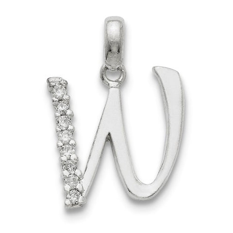 Sterling Silver CZ Initial W Pendant, Charm