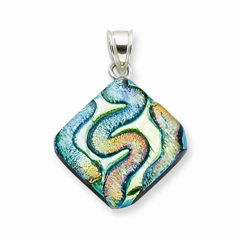 Sterling Silver Multicolor Dichroic Glass Diamond Shaped Pendant, Pendants for Necklace
