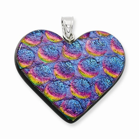Sterling Silver Blue & Pink Dichroic Glass Heart Pendant, Pendants for Necklace