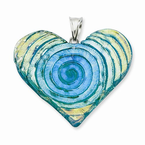 Sterling Silver Yellow, Blue, Green Dichroic Glass Heart Pendant, Pendants for Necklace