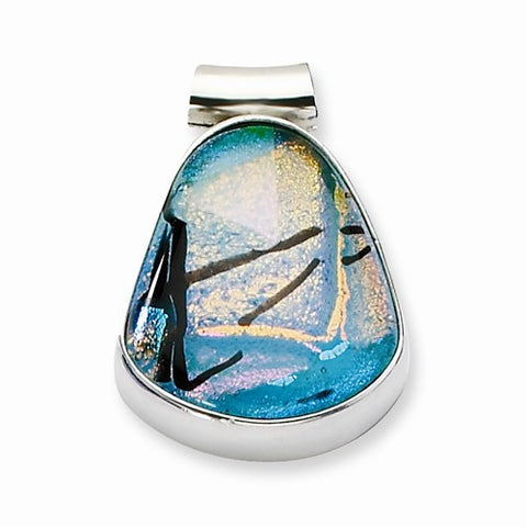 Sterling Silver Teal Dichroic Glass Teardrop Pendant, Pendants for Necklace