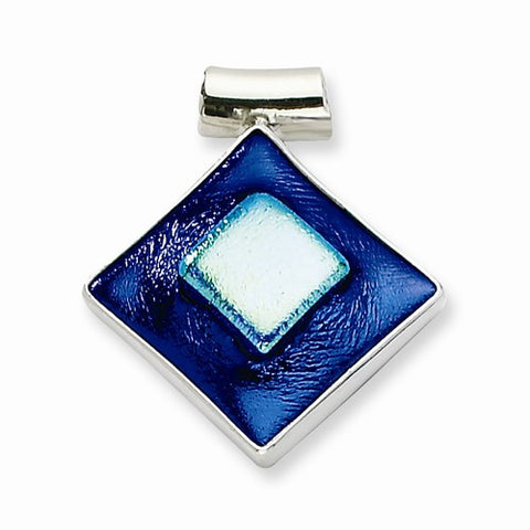Sterling Silver Blue Dichroic Glass Diamond Shaped Pendant, Pendants for Necklace