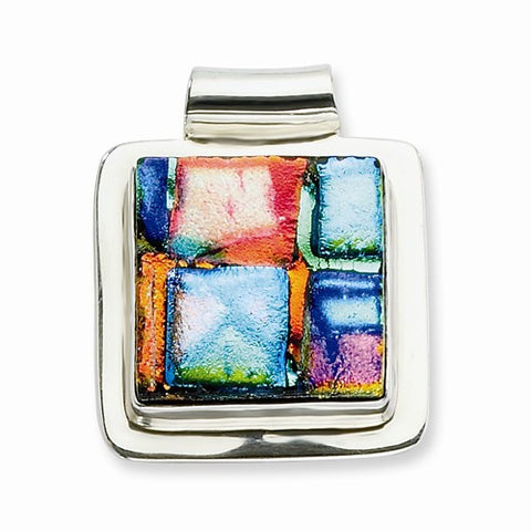 Sterling Silver Multicolor Dichroic Glass Square Pendant, Pendants for Necklace