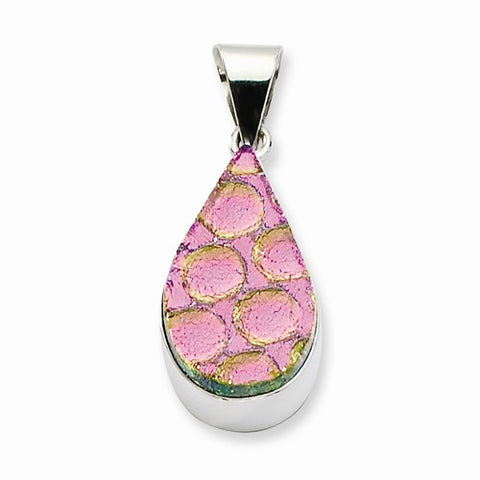 Sterling Silver Pink Dichroic Glass Teardrop Pendant, Pendants for Necklace